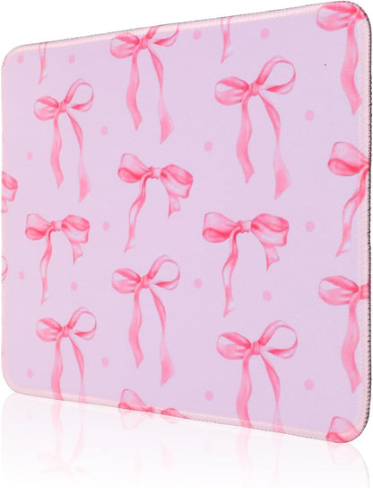 Thinp Bow Mouse Pad, 10 x 8 Inch Square Computer Mouse Pad Small Mouses Pads with Non-Slip Rubber Base Cute Kawaii Mouses Pads Washable Mouse-Mat for Laptop Home Office Gaming Working (Pink)