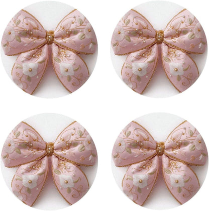 Light Pastel Pink Bow Balloon Embroidered Floral Drinks Coasters Set of 4 Leather Drink Coasters for Tabletop Protection Heat Resistant Bar Cup Mat Pad