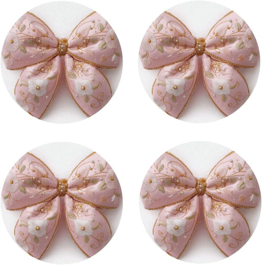 Light Pastel Pink Bow Balloon Embroidered Floral Drinks Coasters Set of 4 Leather Drink Coasters for Tabletop Protection Heat Resistant Bar Cup Mat Pad