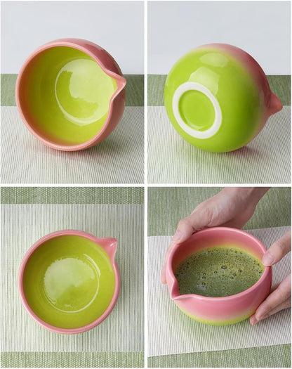 Joiish Matcha Whisk Set, Gradient Matcha Kit, Ceramic Bowl with Spout (18oz), Bamboo Whisk, Stainless Sifter, Scoop & Chasen Holder, 5-PC Complete Macha Tea Ceremony Tools (Pink-Green)