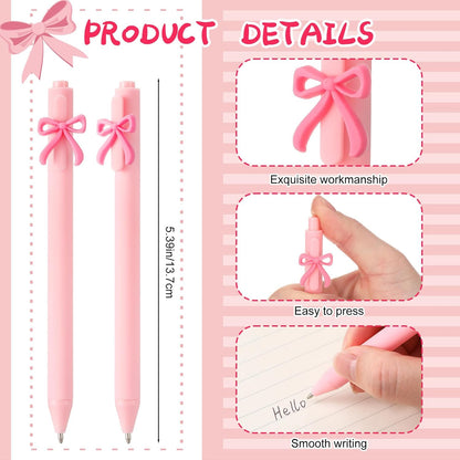 Sayglossy 20 Pcs Pink Pens Bow Coquette Cute Black Ink Retractable Gel Ballpoint Pens Bulk Bow Party Favor for Birthday Baby Shower Bridal Shower Wedding Tea Party Office School Supplies