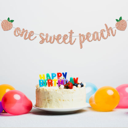 One Sweet Peach Banner, Rose Gold Glitter Peach Themed for 1st Birthday, Baby Shower, Fruit Theme Party Decorations