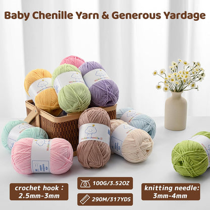Fluffy Chenille Yarn for Crocheting, Baby Yarn for Crocheting Soft, 4 Pack of 100g/3.52oz Velvet Amigurumi Yarn, Fingering Weight Yarns for Crocheting Baby Blankets、DIY Craft.(4 Pink)