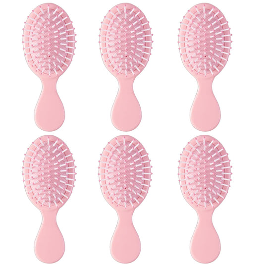 6 pcs Mini Hair Brush,Travel Detangling Brush with Exquisite Packaging Box,Mini Brush for Most Hair Types,Bridesmaid Party Christmas Stockings Filling Wet Hair Brushes (Pink)