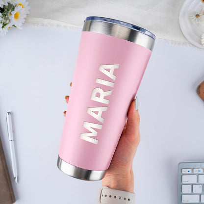 Personalized 30oz Tumbler with Engraved Name | Light Pink Stainless Steel Travel Mug with Slider Lid | Vacuum Insulated Coffee Cup | Custom Gift for Women & Men, Birthday, Christmas