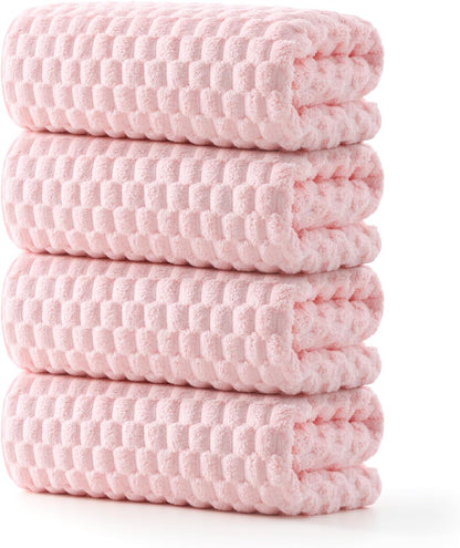 REDKISS 4 Pack Pink Microfiber Bath Towels - Extra Large Waffle Towels Set for Bathroom, Super Absorbent Towel Set of 4 Lagre, Quick Dry Bathroom Towel for Spa, Gym,Travel, Lint Free, Ultra Soft