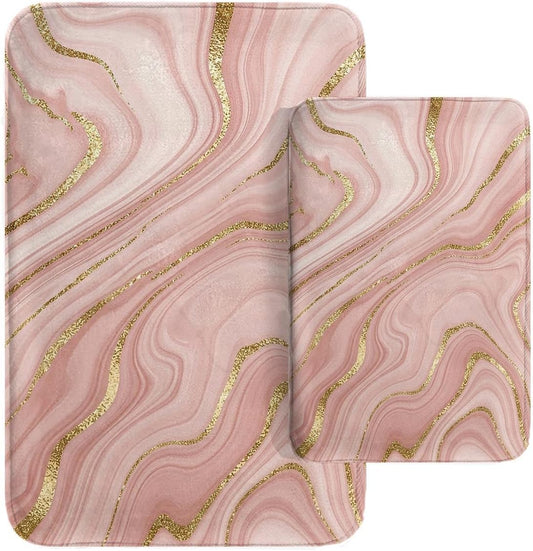 Britimes Marble Pink Bathroom Rug Set of 2, Washable Cover Floor Rug Carpets Floor Bath Mat Bathroom Decorations 16x24 and 20x32 Inches