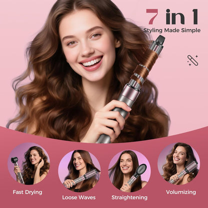 Vincofy 7-in-1 Hair Dryer Brush Blow Dryer, Hot Air Brush Styler with Travel Bag– Fast Drying, Curling, Straightening & Volumizing – 1500W High-Speed Motor 110,000 RPM – All Hair Types – Pink