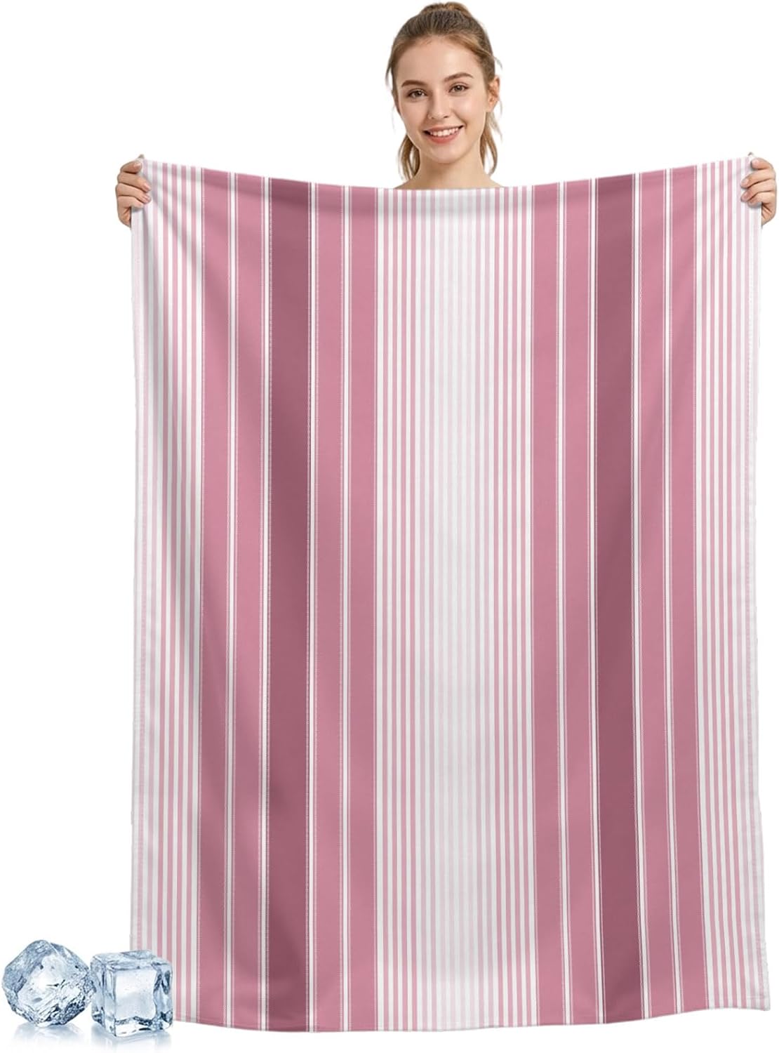 Cooling Blanket for Hot Sleepers, Farmhouse Watercolor Pink Gradient Line Lightweight Cold Summer Blanket for Night Sweats, Rustic Ombre Striped Breathable Soft Cool Blankets for Sofa Office 40x60in