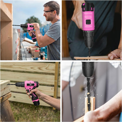 JENABOM Pink Tool Set - 12V Cordless Drill Kit, 151 Piece Home Tools Set With Power Drill, Tool Kits for Men & Women, Perfect for Homeowner, Diyer, Handyman
