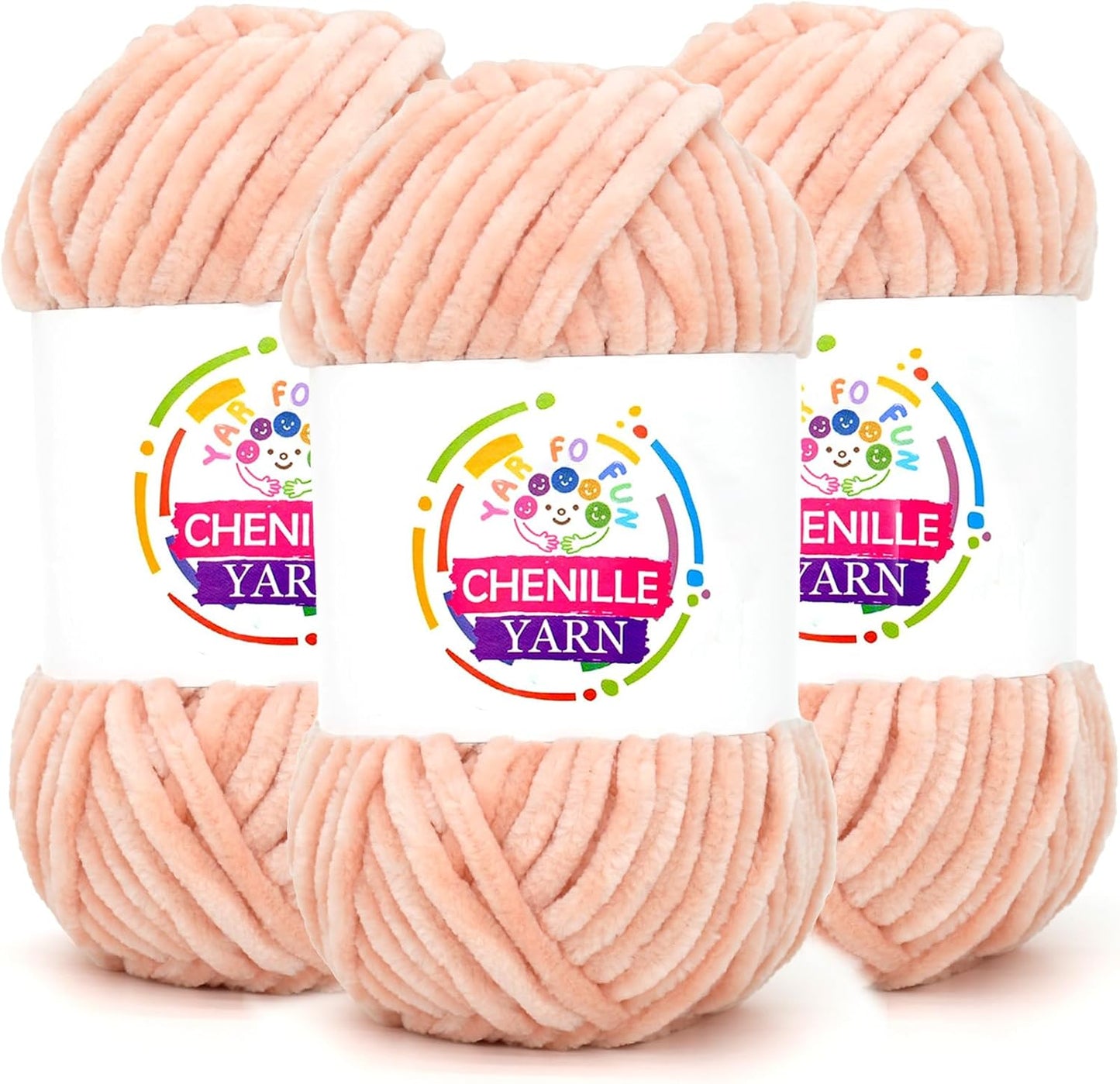 3 Pack Velvet Chenille Yarn for Crocheting,Peach Fluffy Velvet Plush Yarn Thick Soft Chunky Chenille Yarn Baby Blanket Yarn for Crocheting Knitting Beginners(Peach