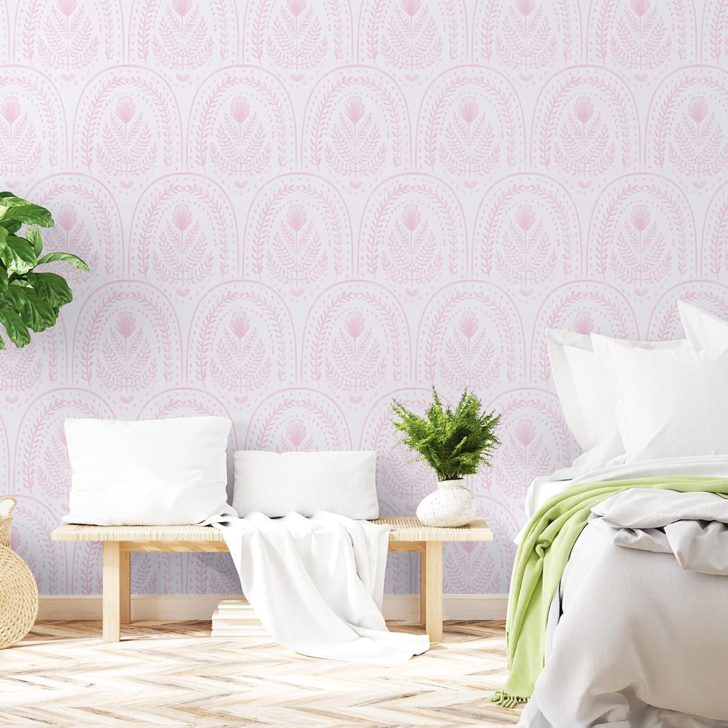 Abyssaly Boho Peel and Stick Wallpaper Pink and White Wallpapers Modern Contact Paper Removable Self-Adhesive Waterproof Wall Paper Vinyl Rolls for Bedroom Bathroom Cabinets Decor 17.3" x 118"
