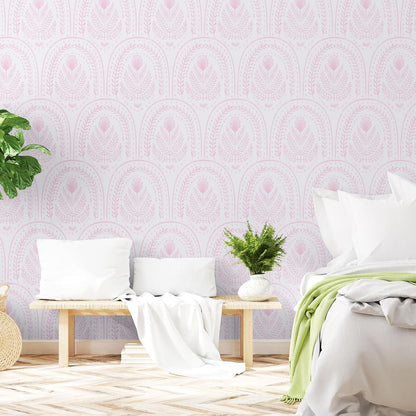 Abyssaly Boho Peel and Stick Wallpaper Pink and White Wallpapers Modern Contact Paper Removable Self-Adhesive Waterproof Wall Paper Vinyl Rolls for Bedroom Bathroom Cabinets Decor 17.3" x 118"