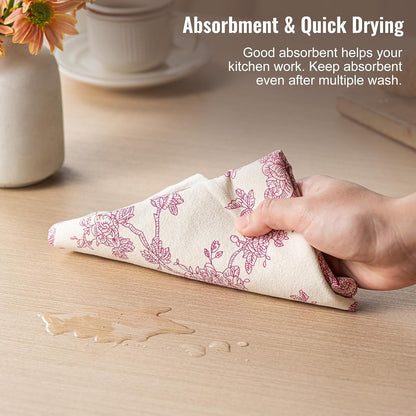 Multi-Purpose French Pastoral Tea Towels Set of 2, Dusty Pink | 100% Organic Cotton Flour Sack Kitchen Towels, 18x25in Absorbent Dish Cloths, Farmhouse Napkins, Decorative Hand Towels Set