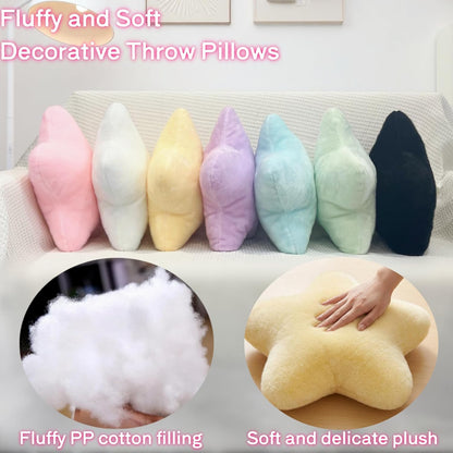 19 Inch Large Star Shaped Pillow Cute Pink Decorative Throw Pillows for Couch Bed Sofa, Aesthetic Soft Faux Fur Floor Cushions for Living Room Bedroom Decor (Pink, 19" x 19")