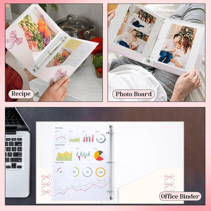 ReliThick 4 Pcs Letter Size Cute Bow 3 Ring Binder, 1 Inch Round Ring with Interior Pockets, Decorative Cute Binders, Clipboard Binder, Coquette School Supplies for School Office(Pink)