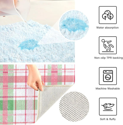 ALAZA Pink Checkered Grid Bath Mat for Bathroom Rugs Rectangle Carpet for Shower, Fluffy Absorbent & Machine Washable