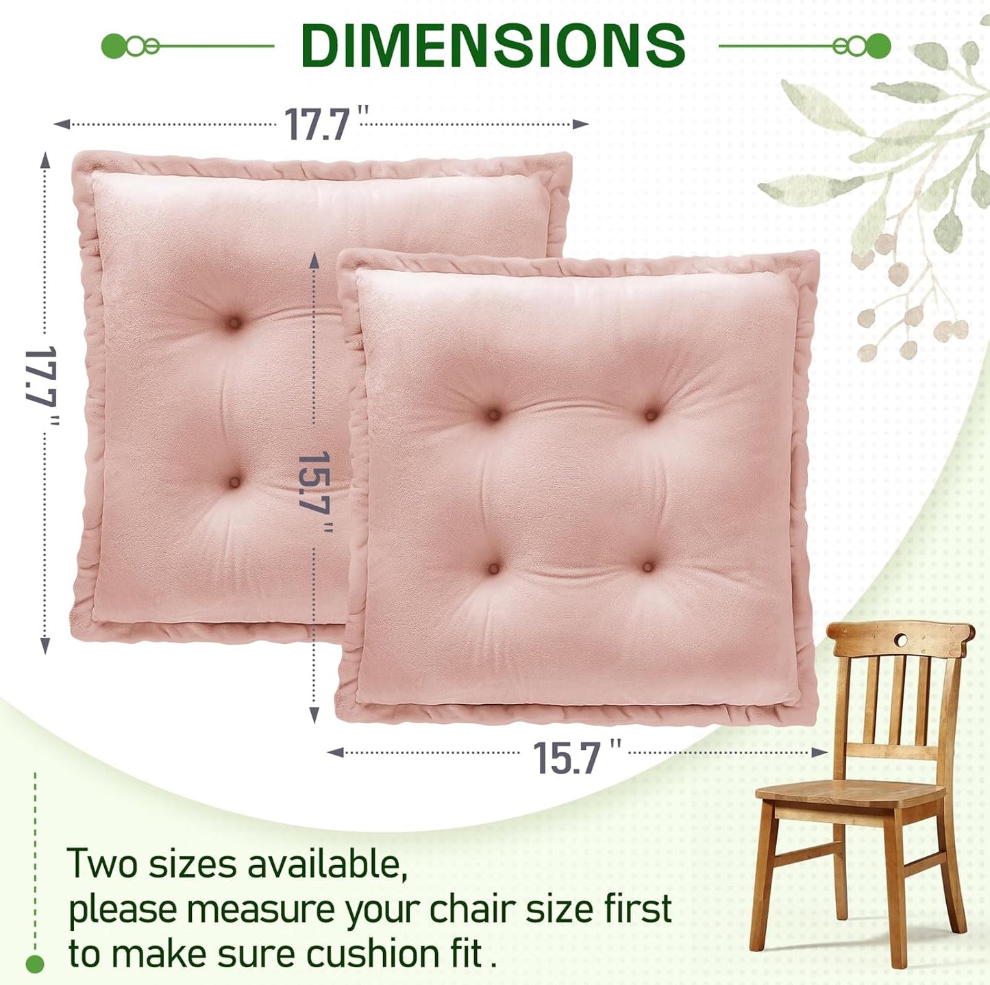 1 MIDDLE ONE Chair Pads Cushions for Dining Chairs, Square Seat Cushion with Ties for Kitchen Adults Sitting and Office Desk Chair (Pink, 17.7x17.7 Inch (Set of 2))