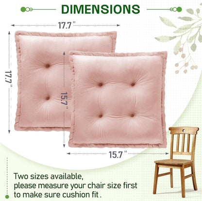 1 MIDDLE ONE Chair Pads Cushions for Dining Chairs, Square Seat Cushion with Ties for Kitchen Adults Sitting and Office Desk Chair (Pink, 17.7x17.7 Inch (Set of 2))