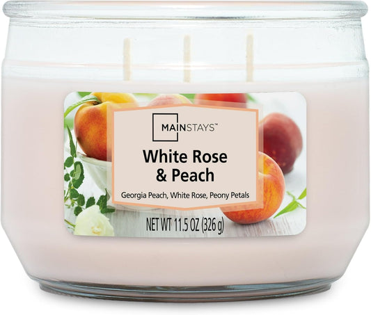 Scented 3-Wick Glass Jar Candle, 11.5 oz (White Rose & Peach)