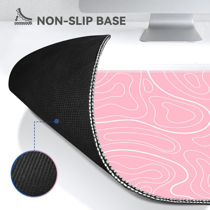 Gaming Mouse Pad Big Mousepad with Non-Slip Rubber Base, 31.5 x 11.8 in XL Large Desk Mat for Gaming Home Office, Long Keyboard Pad Mouse Mat for Computer with Stitched Edges, Pink Topographic