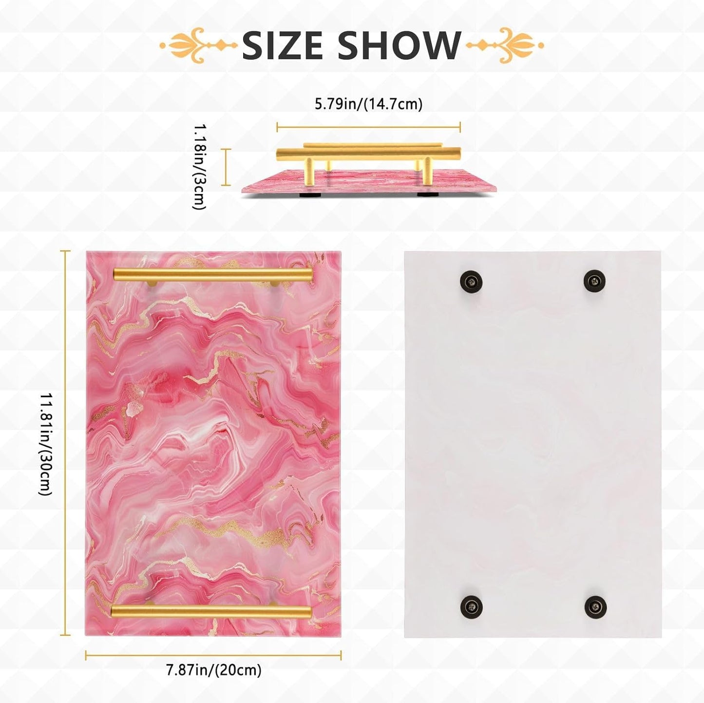 Peach Marble Decorative Acrylic Acrylic Tray with Handles Decorative Serving Trays for Jewelry Perfume for Room Service bandeja Blanca para servir
