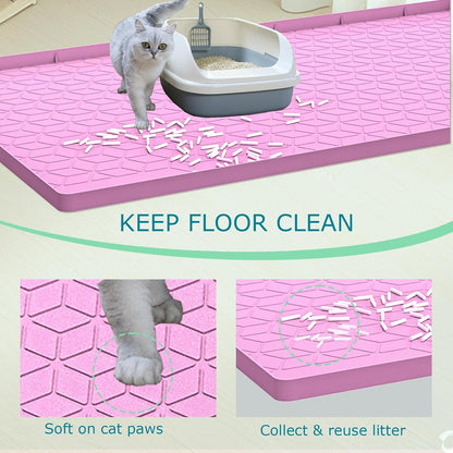 Cat Litter Mat, Silicone Large Cat Mat for Litter Box - 34x22 in, Waterproof & Non-Slip, Durable & Easy Clean, Pink