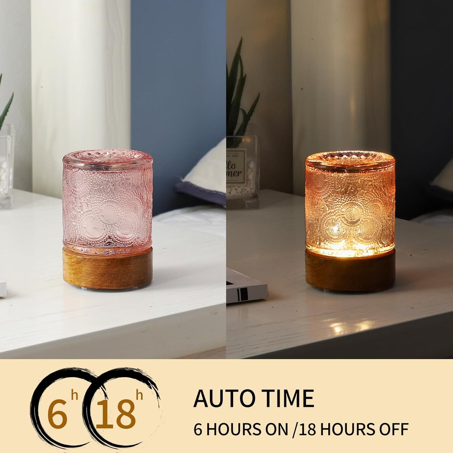 Mini Soft Warm Light Lamp Battery Operated Portable Night Light with Timer, Small Glass Vintage Dim Sleep Nightlights, Battery Powered Wireless Night Lights for Adults (1), Pink, M2-1-3