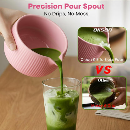 Matcha Whisk Set, 15-Pcs Ceramic Matcha Kit, Includes Matcha Bowl, Bamboo Whisk & Holder, Glass Measuring Cup, Matcha Caddy, Sifter, Scoop, Tea Towel, Tea Mat - Matcha Making Sets (pink)