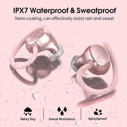 Wireless Earbuds for Small Ear, HiFi Stereo Sport Bluetooth 5.3 Headphones with Earhooks, 48H Deep Bass Running Ear Buds with LED Display, Noise Cancelling, IP7 Waterproof Built-in Mic for iOS Android