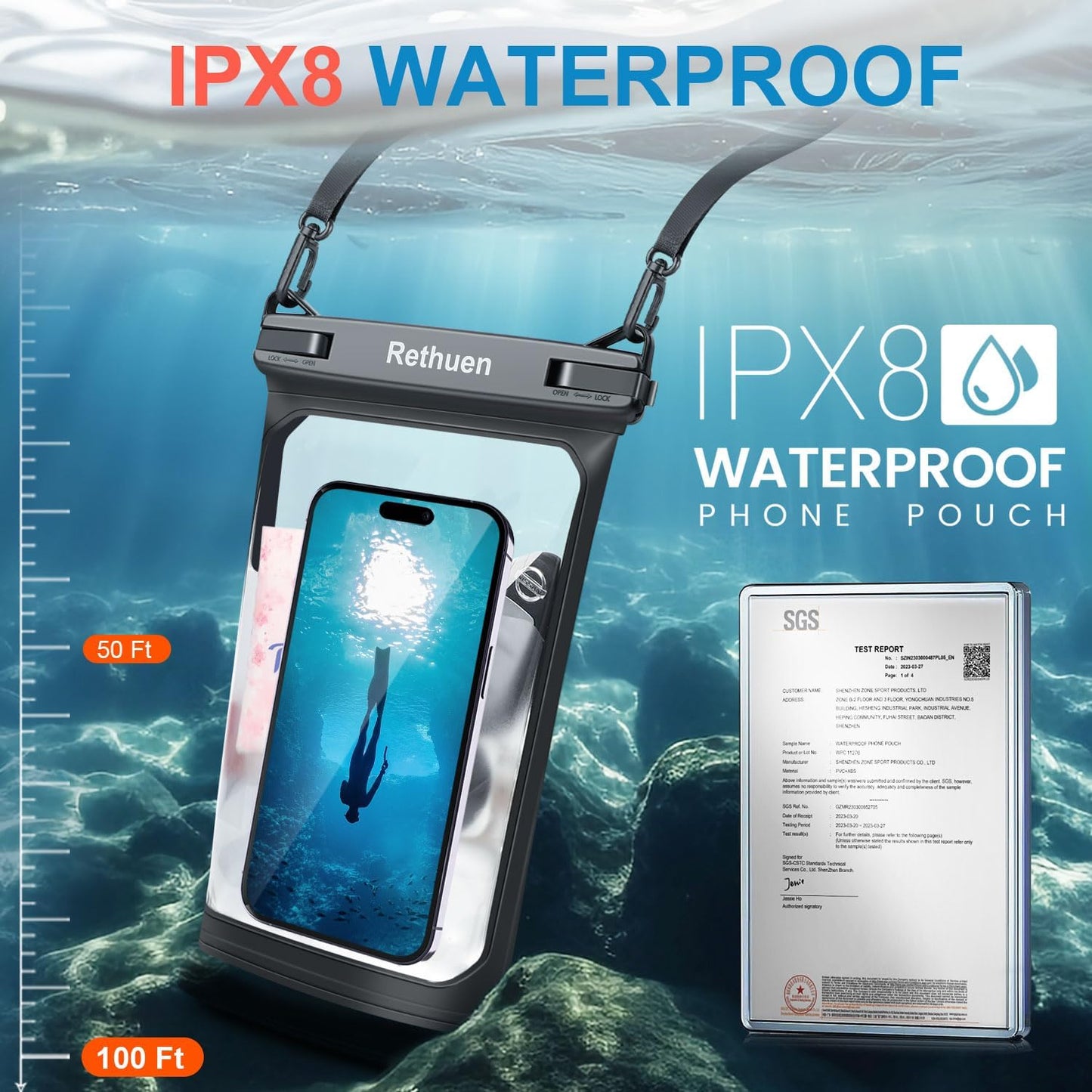 Large Floating Waterproof Phone Pouch, 2Pack Cell Phone Dry Bag for iPhone 17 16 15 14 13 Pro Max Galaxy S24 S23 S22 All Phones, Float Water Proof Bag for Beach Water Park (Black + Pink)