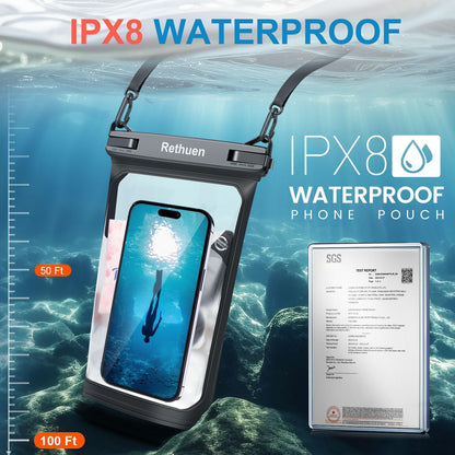 Large Floating Waterproof Phone Pouch, 2Pack Cell Phone Dry Bag for iPhone 17 16 15 14 13 Pro Max Galaxy S24 S23 S22 All Phones, Float Water Proof Bag for Beach Water Park (Black + Pink)