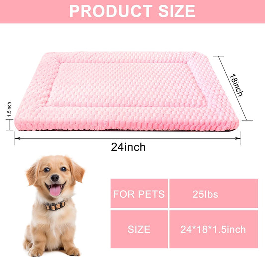 Dog Bed Mat,Reversible & Ultra Soft Kennel Pad-Machine Washable Pet Bed for Dogs & Cats-All-Weather Crate Liner for Crates,Carriers & Travel (Pink, 24" L x 18" W x 1.5" Th)