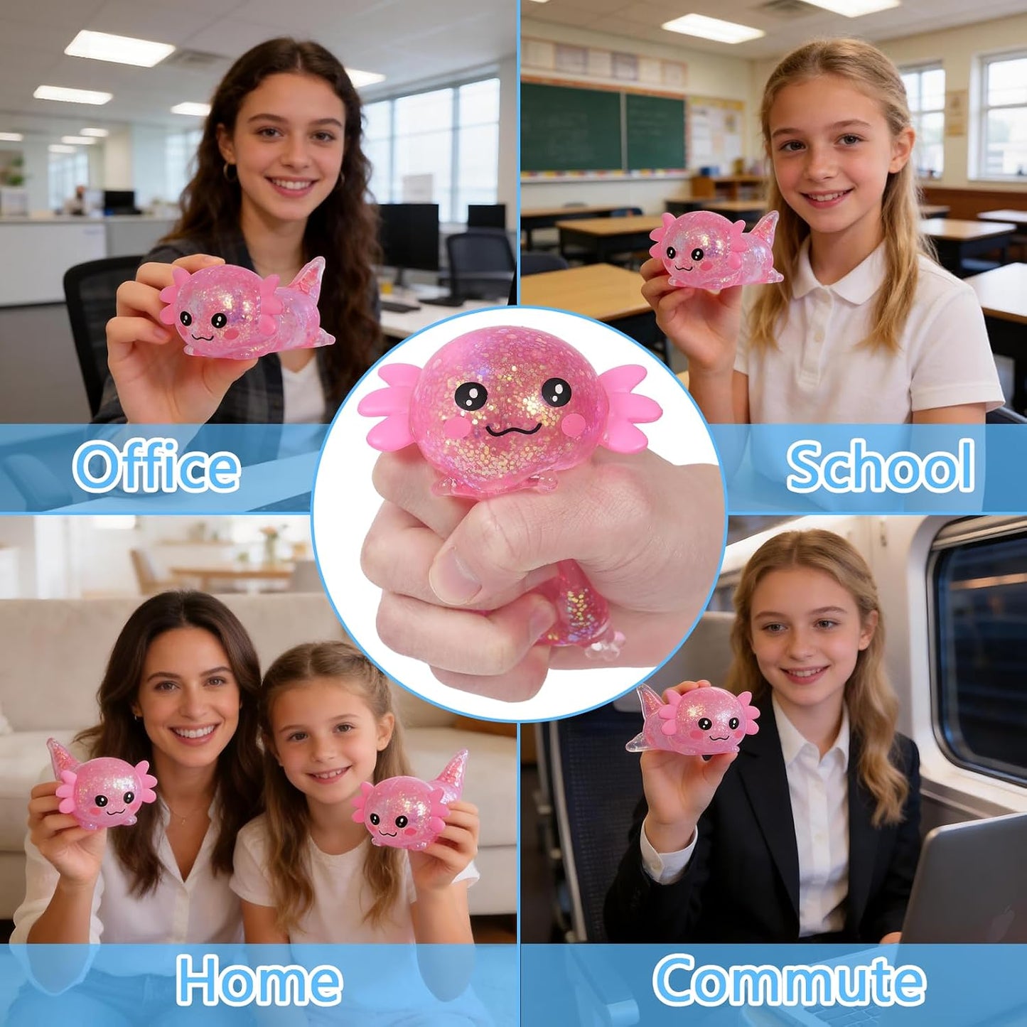 Axolotl Squishy Toy, Cute Slow Rising Fidget Toy for Stress Relief, Soft Squeeze Sensory Toy for Kids and Adults, Handheld Stress Ball for Anxiety and Focus(Pink)