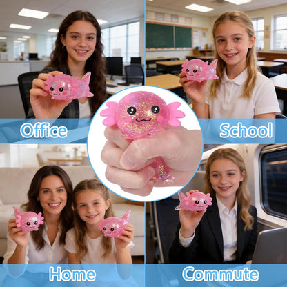 Axolotl Squishy Toy, Cute Slow Rising Fidget Toy for Stress Relief, Soft Squeeze Sensory Toy for Kids and Adults, Handheld Stress Ball for Anxiety and Focus(Pink)