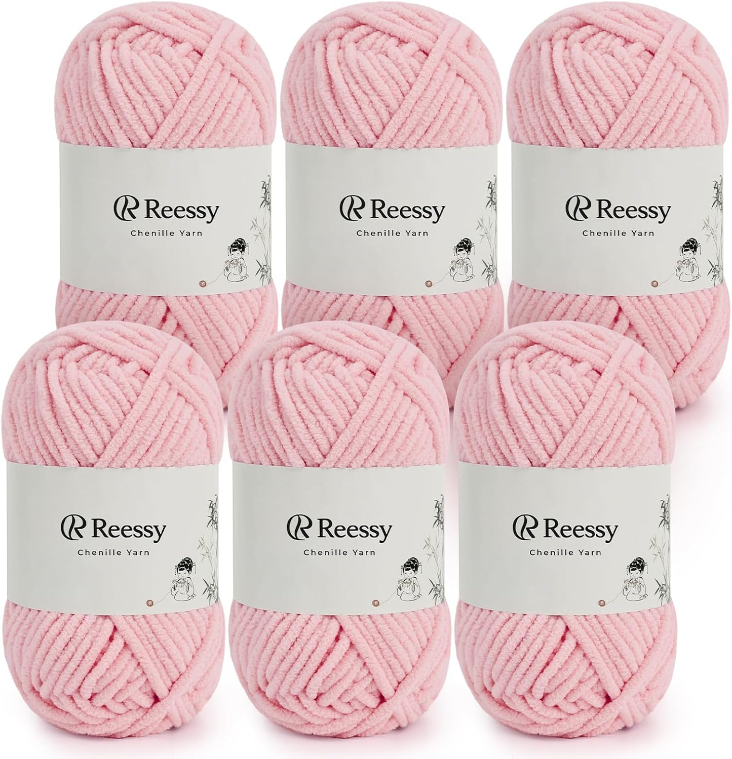 Chenille Yarn for Crocheting, 6 Pack Soft Polyester Yarn, 50g Skeins, Medium Worsted Weight Chenille, 3.5mm Plush Yarn for Crafting Plush Toys, Blankets, Scarves(Blossom Pink)