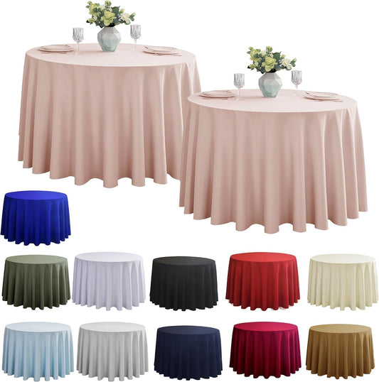 2-Pack Round 108-inch Dusty Pink Table Cloths, Solid Stain and Wrinkle Resistant Circular Tablecloth, Premium Plain Weave Polyester Fabric Table Linen Covers for Hotel, Banquet
