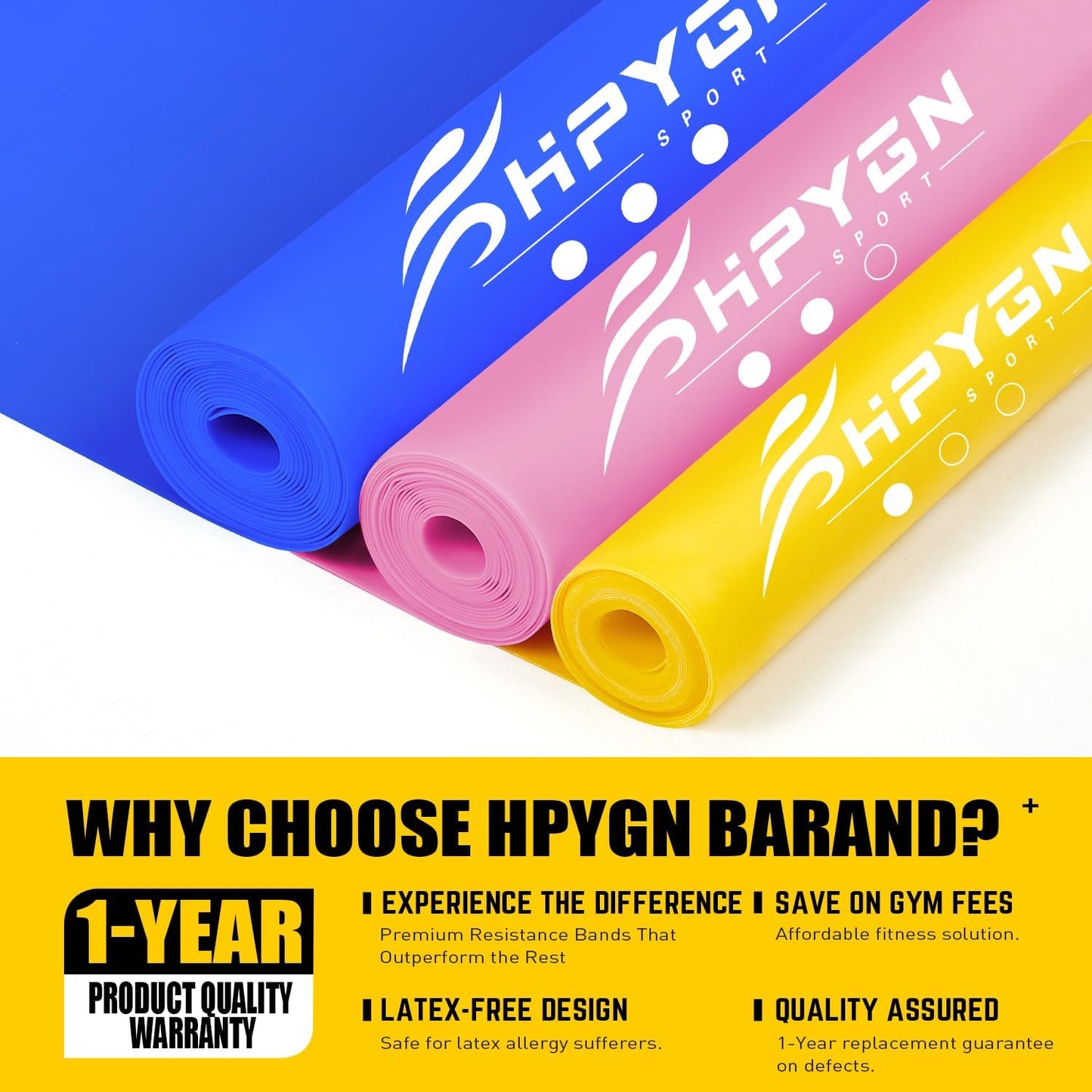HPYGN 3 Levels Non-Latex Exercise Bands for Physical Therapy & Yoga, Professional Resistance Bands Set for Working Out, Strength Training, Pilates & Rehab, TPE Elastic Stretch Bands for Seniors, Women