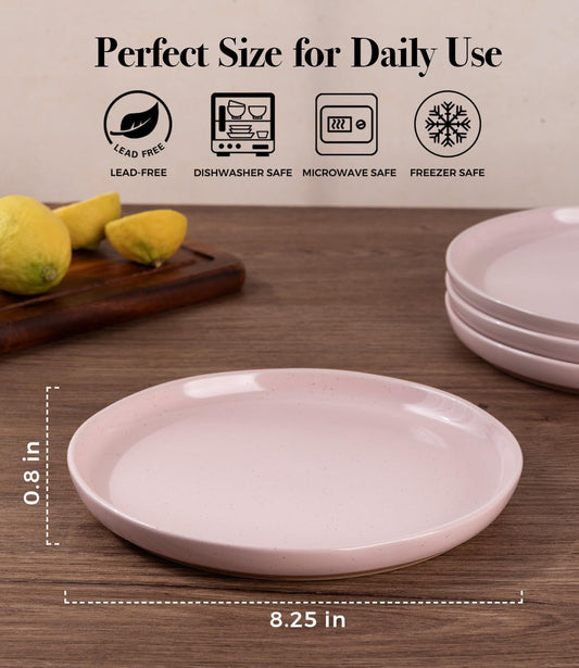 AmorArc Ceramic Appetizer Plates Set of 6, 8.25 Inch Handmade Stoneware Plates set for Dessert, Salad, Appetizer, Dinner, Microwave & Dishwasher Safe, Scratch Resistant-Cloud Pink