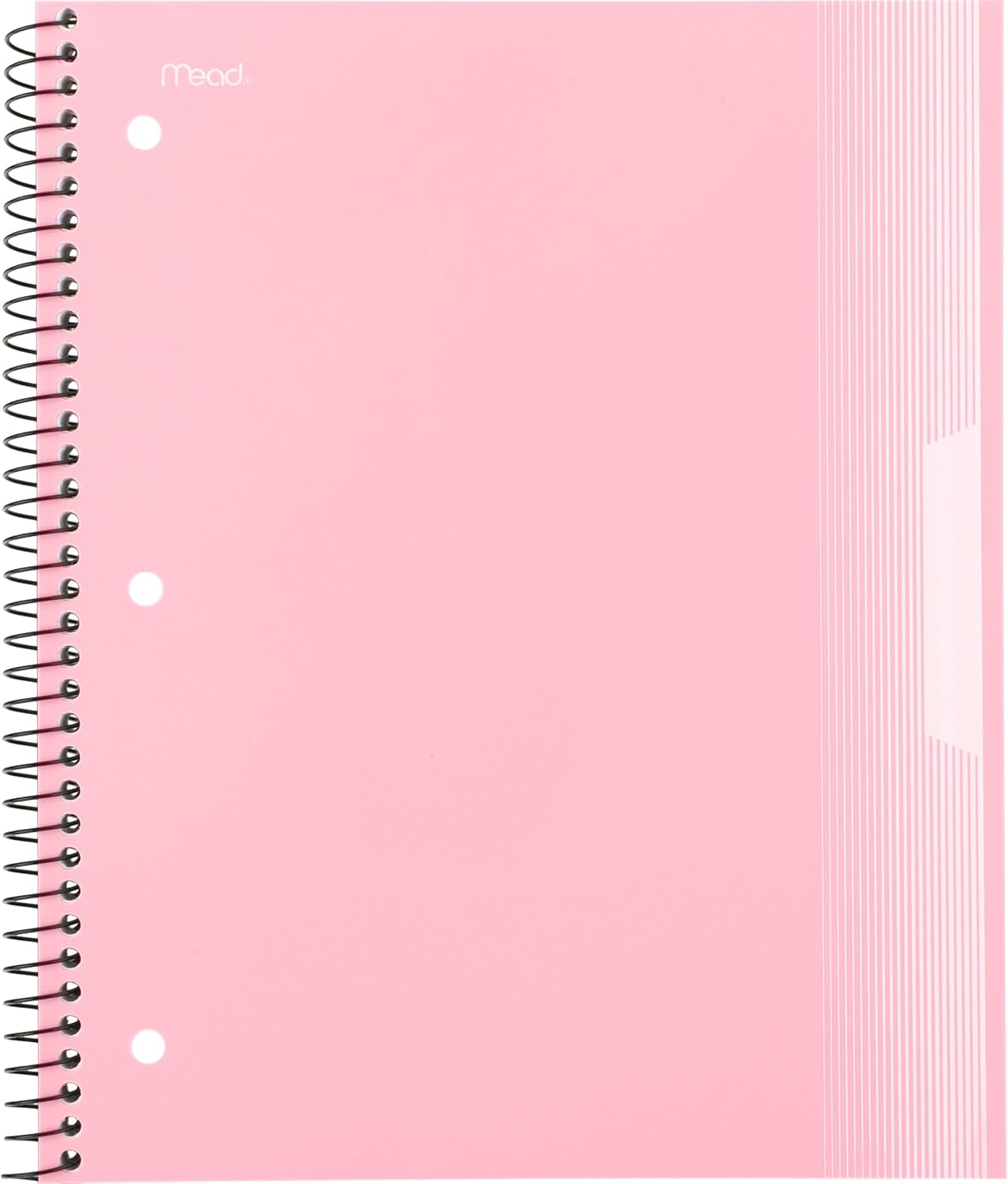 Mead Spiral Notebook, 1 Subject, Wide Ruled Paper, Plastic Cover, 8" x 10-1/2", 100 Sheets, Pastel Pink (930092B)