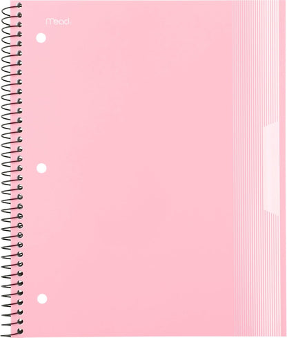 Mead Spiral Notebook, 1 Subject, Wide Ruled Paper, Plastic Cover, 8" x 10-1/2", 100 Sheets, Pastel Pink (930092B)