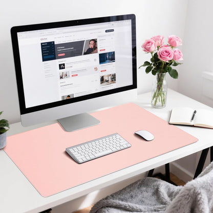 Leather Desk Pad Protector, Office Desk Mat, Large Mouse Pad, Non-Slip PU Leather Desk Blotter, Waterproof Computer Desk Writing Pad for Office and Home (Light Pink, 23.6" x 13.7")