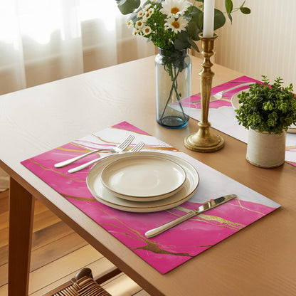 Abstract Marble Placemat Set of 4 Non-Slip Placemats for Dining Table Marble Pink Washable Table Mats, Heat Resistant Kitchen Table Mats for Party, Dining Room & Home Decor