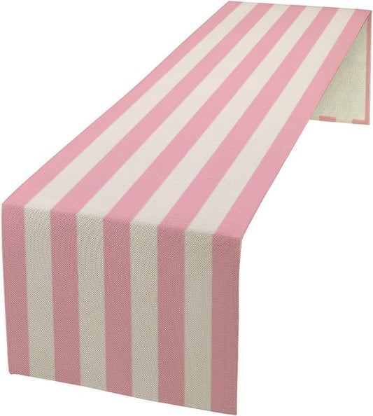 Pink and White Striped Table Runner, Modern Stripes Pattern Elegant Cotton Canvas Kitchen Dinner Runner for Indoor Home Living Room Party Dining Table Decoration 13"x60"