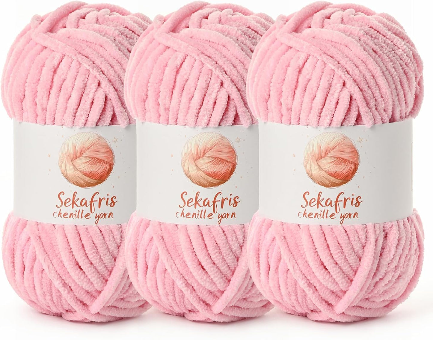 3 Pack Chunky Chenille Yarn for Crocheting, Baby Yarn for Crocheting Soft Blanket, 262.4 yds /10.5 oz Crochet Yarn, Bulky 5 Amigurumi Yarns, Fluffy Velvet Yarns for Knitting Crafts (3 Peach Pink)