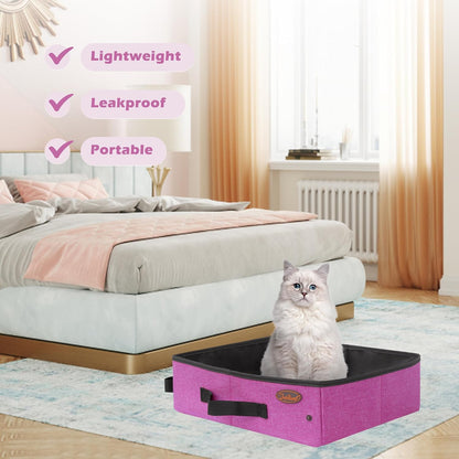 Deblue Portable Cat Travel Litter Box in Car, Collapsible Cat Litter Carrier Waterproof Mobile Litter Box for Outdoor Fit Medium Cats and Kitties, Leak-Proof, Sturdy, Lightweight-Pink