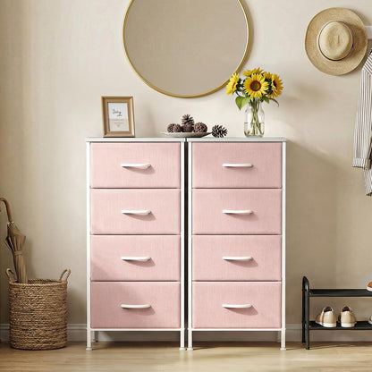 Sweetcrispy Nightstand Small Bedroom Dresser with 4 Fabric Drawers,Bed Side Furniture End Table,Wooden Top Cabinet Night Stand Dresser for Closet,Entryway,Dorm,Pink