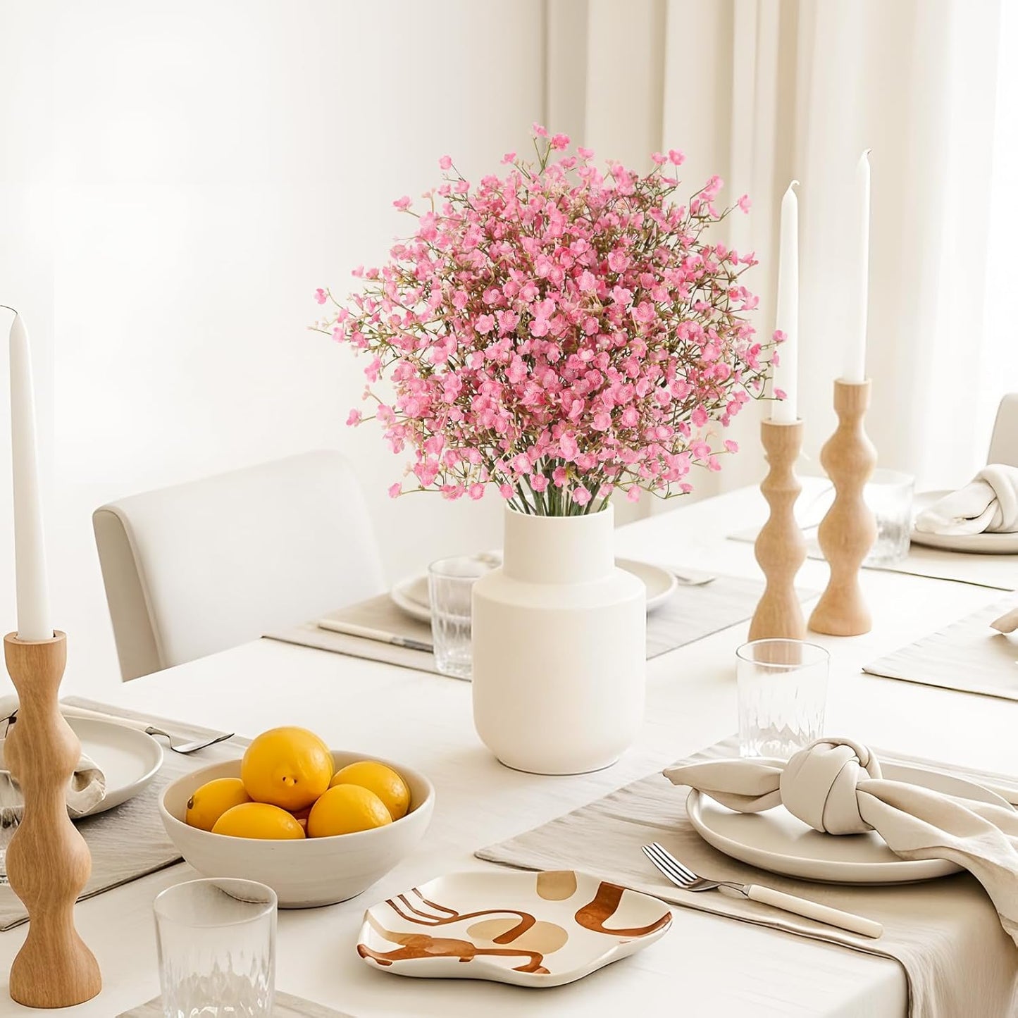 N&T NIETING 6Pcs Babys Breath Artificial Flowers,Real Touch Fake Cherry Blossom Pink Flowers Faux Flowers Bouquets for Vase Home Office Wedding Spring Indoor Outdoor Centerpiece Table Decorations