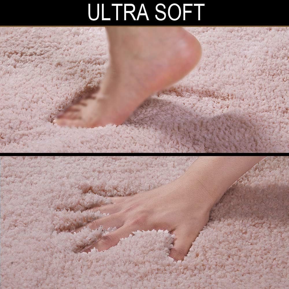 Walensee Shaggy 2 Piece Bath Rug Set (Dusty Pink) - 20 x 24 U Shape Contour & 20 x 32 Bath Mat - Machine Wash/Dry - Plush Absorbent Non Slip