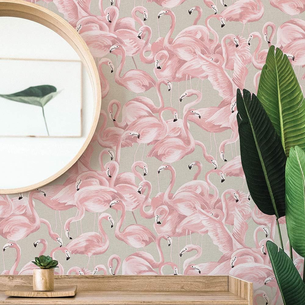Tempaper Ballerina Pink Flamingo Removable Peel and Stick Wallpaper, 20.5 in X 16.5 ft, Made in the USA